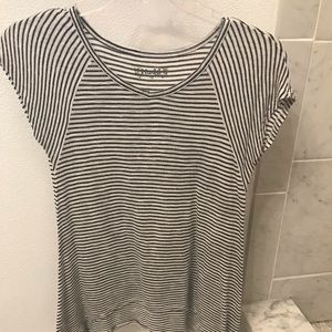 Black and white striped tunic blouse